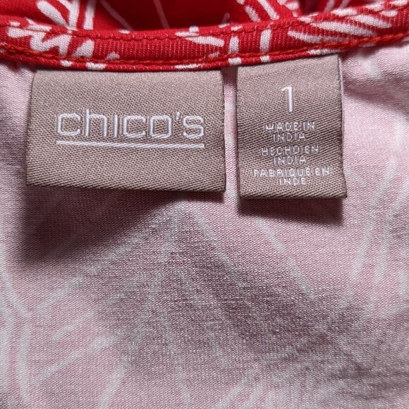 CHICO'S Round Neck Sleeveless Leaf Print Maxi Dress Red and White Chico's Size 1 - Picture 2 of 14